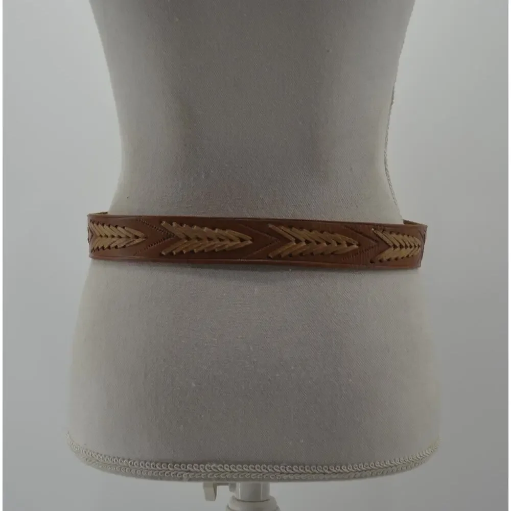 Western Brown Leather Belt Tooled Cowgirl Sz Small Festival